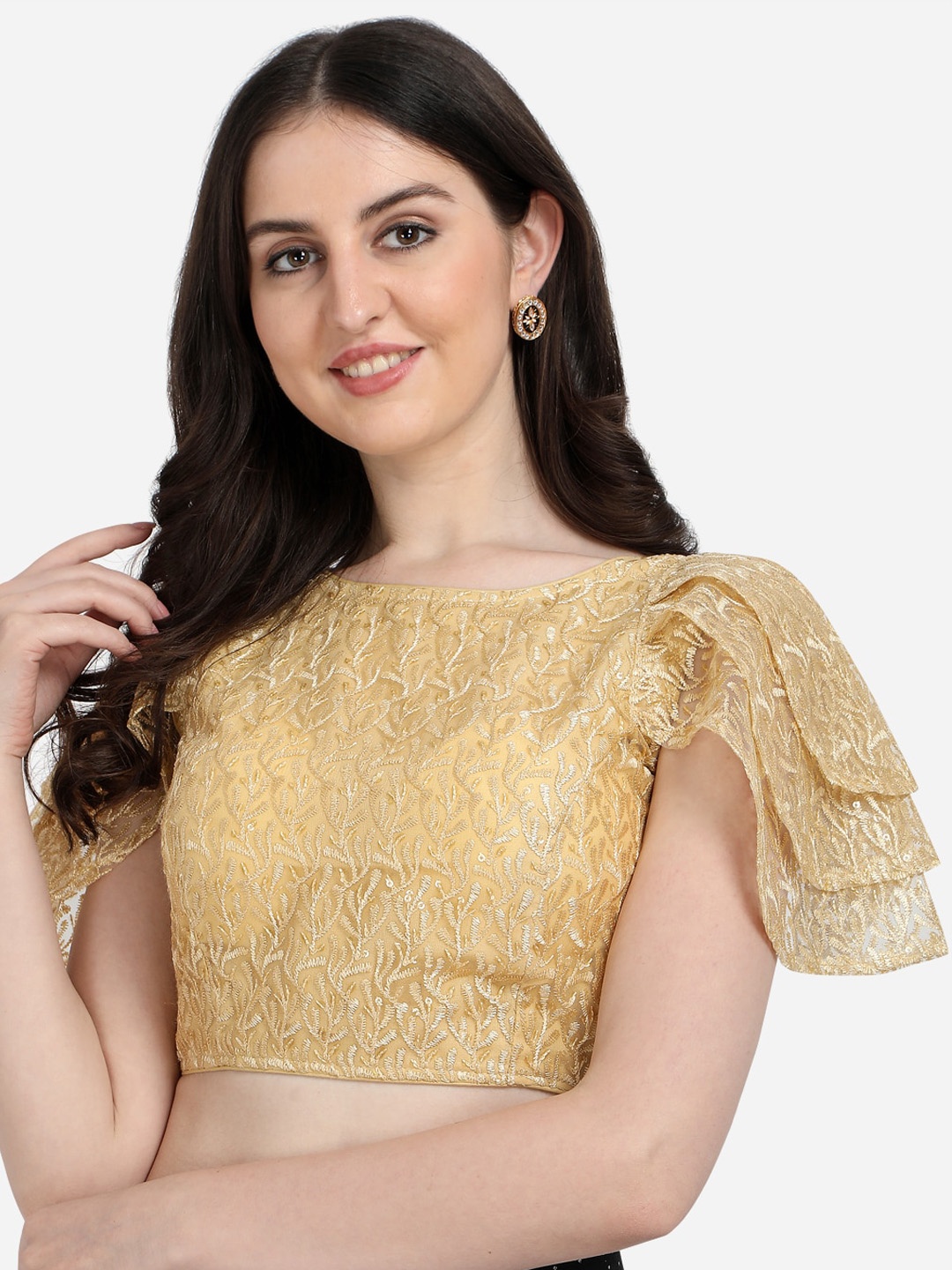 

Amrutam Fab Women Beige Embroidered & Sequined Net Saree Blouse