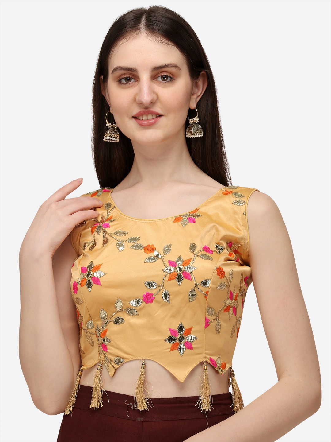 

Amrutam Fab Beige Embroidered Silk Saree Blouse