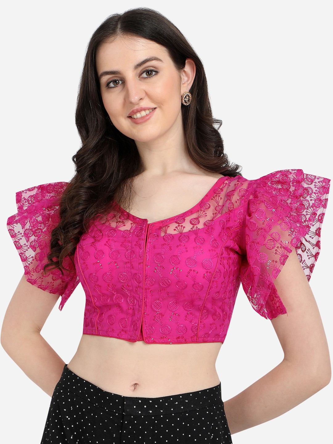 

Amrutam Fab Pink Embroidered & Sequined Net Saree Blouse