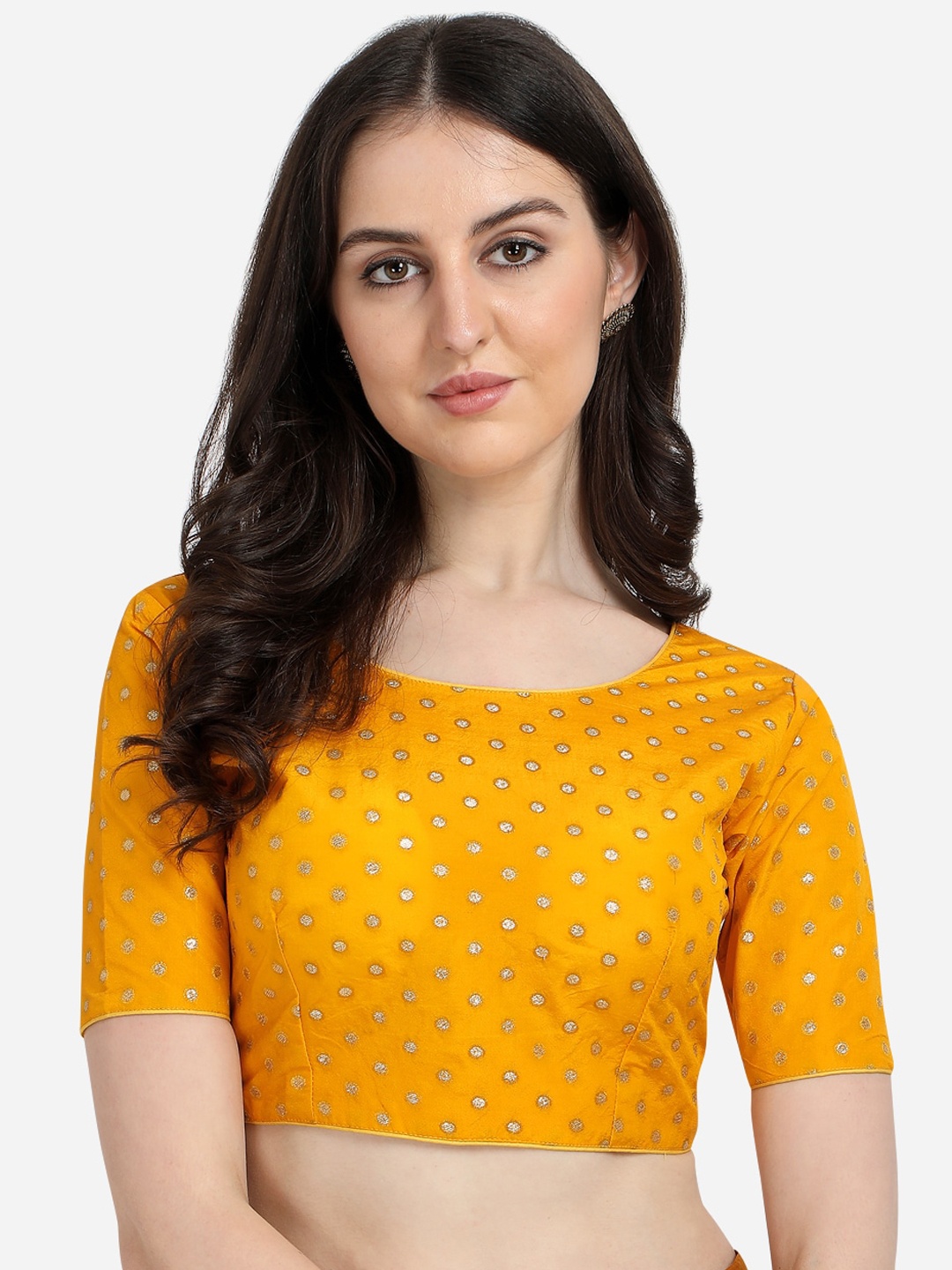 

Amrutam Fab Yellow Woven Design Jacquard Saree Blouse