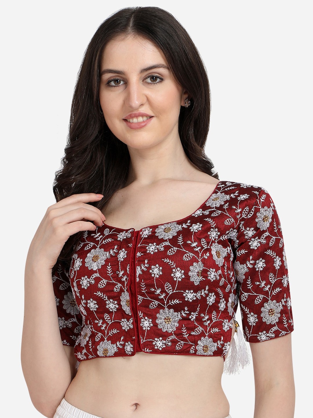 

Amrutam Fab Maroon Embroidered Silk Saree Blouse