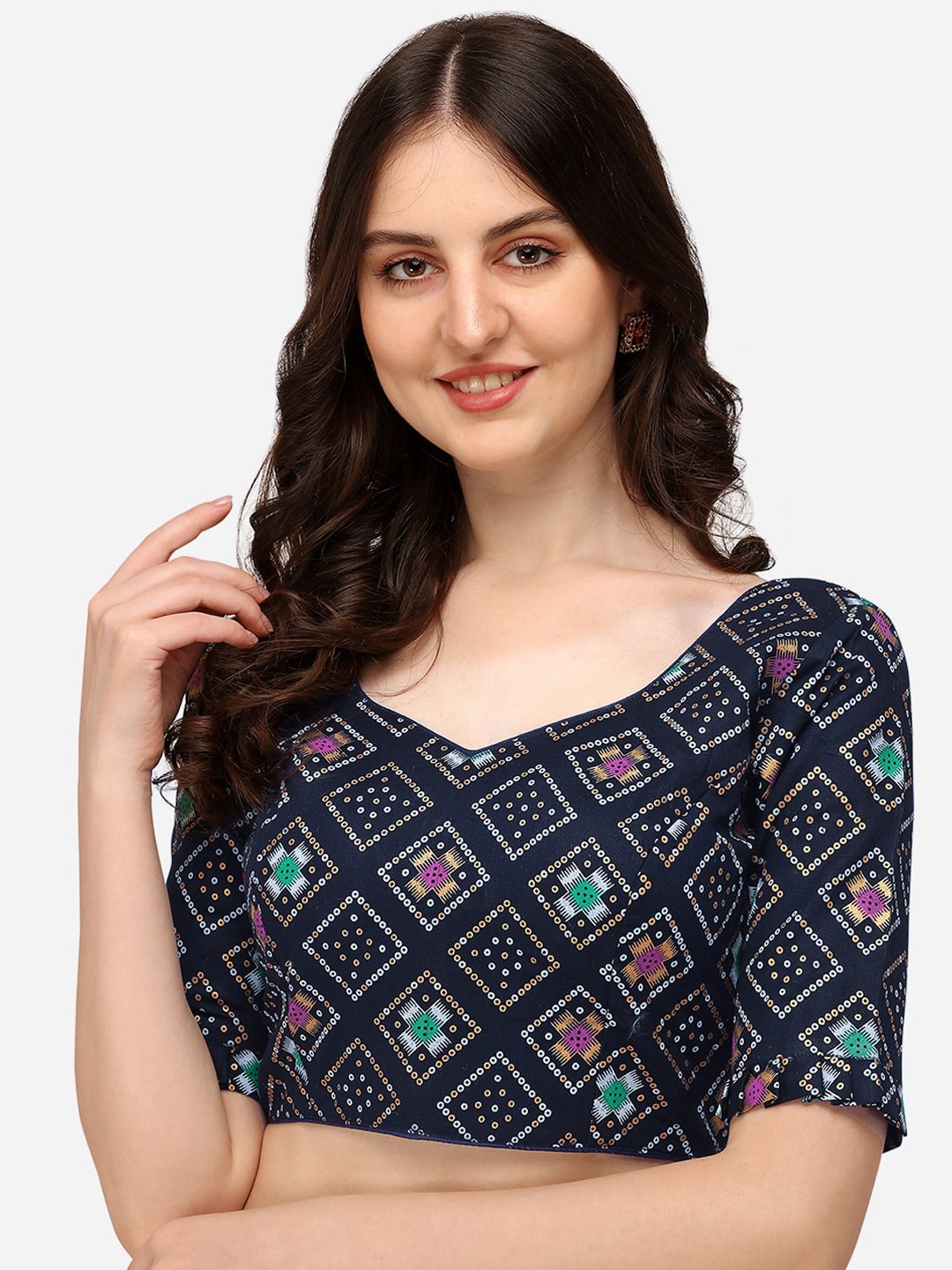 

Amrutam Fab Women Navy Blue Printed Saree Blouse