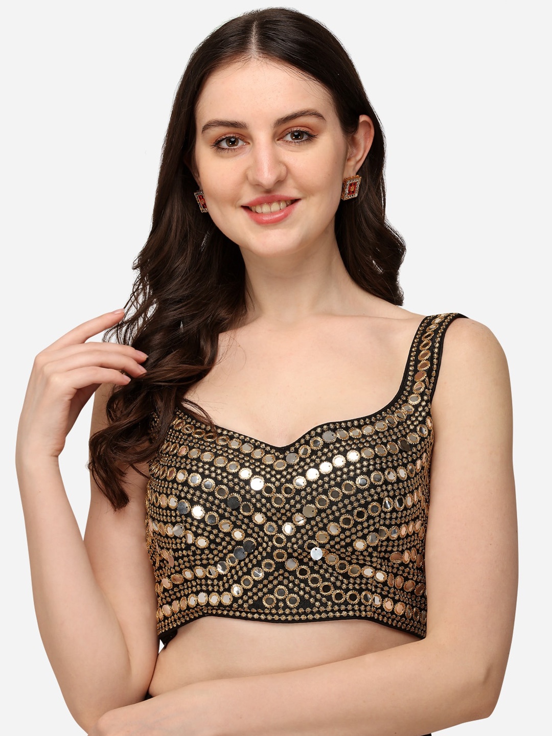 

Amrutam Fab Women Black Embroidered & Mirror Work Saree Blouse