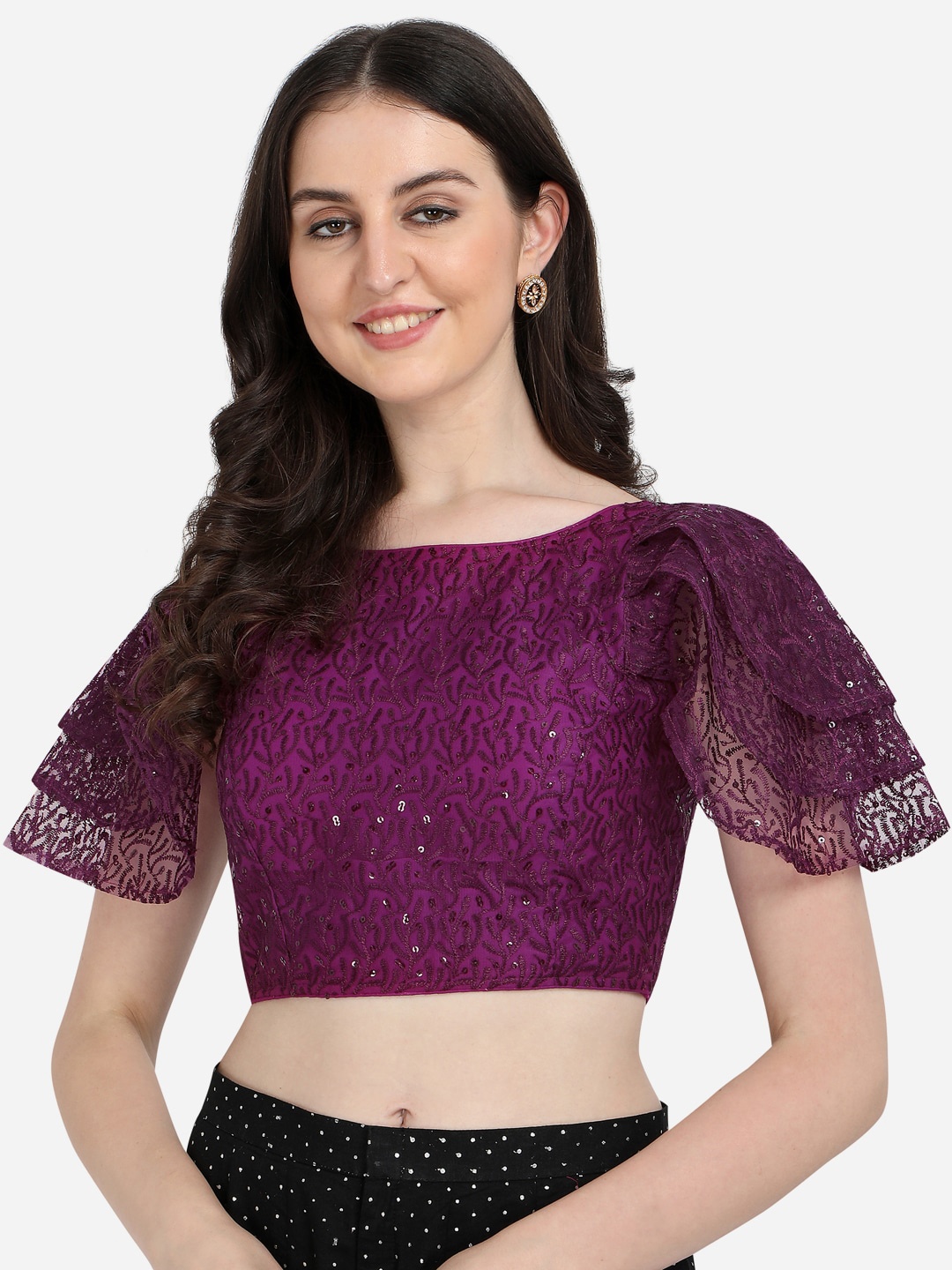 

Amrutam Fab Purple Embellished & Sequined Net Saree Blouse