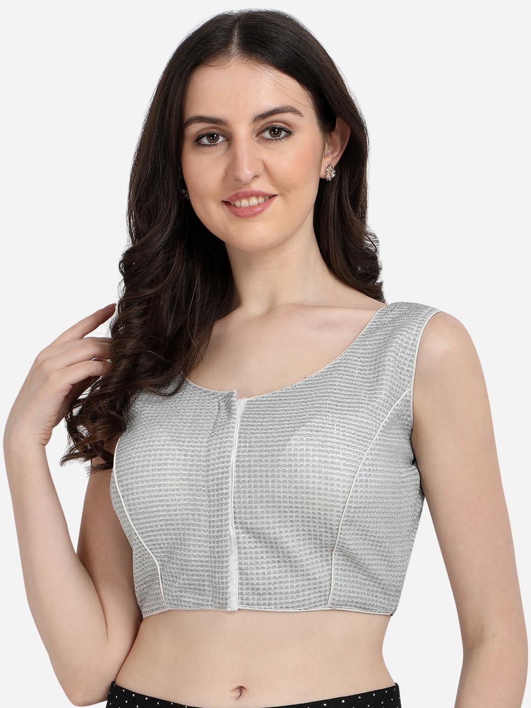 

Amrutam Fab White Embellished Silk Saree Blouse