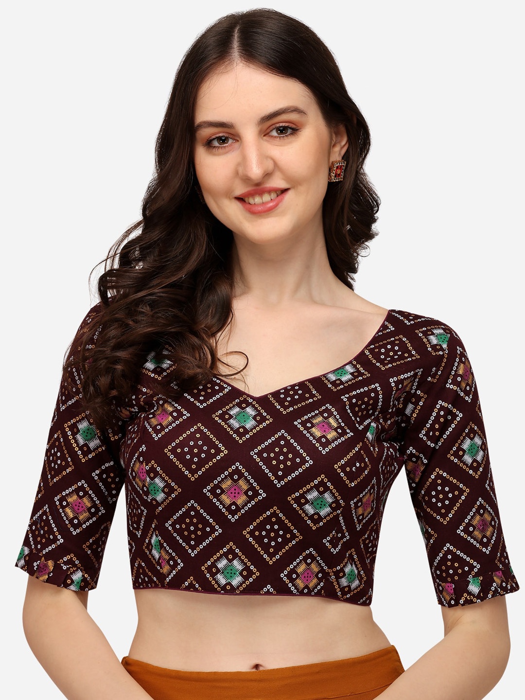 

Amrutam Fab Coffee Brown Printed Saree Blouse