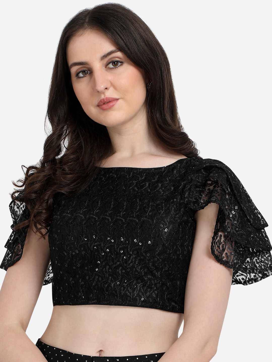 

Amrutam Fab Women Black Embroidered & Sequinned Net Saree Blouse
