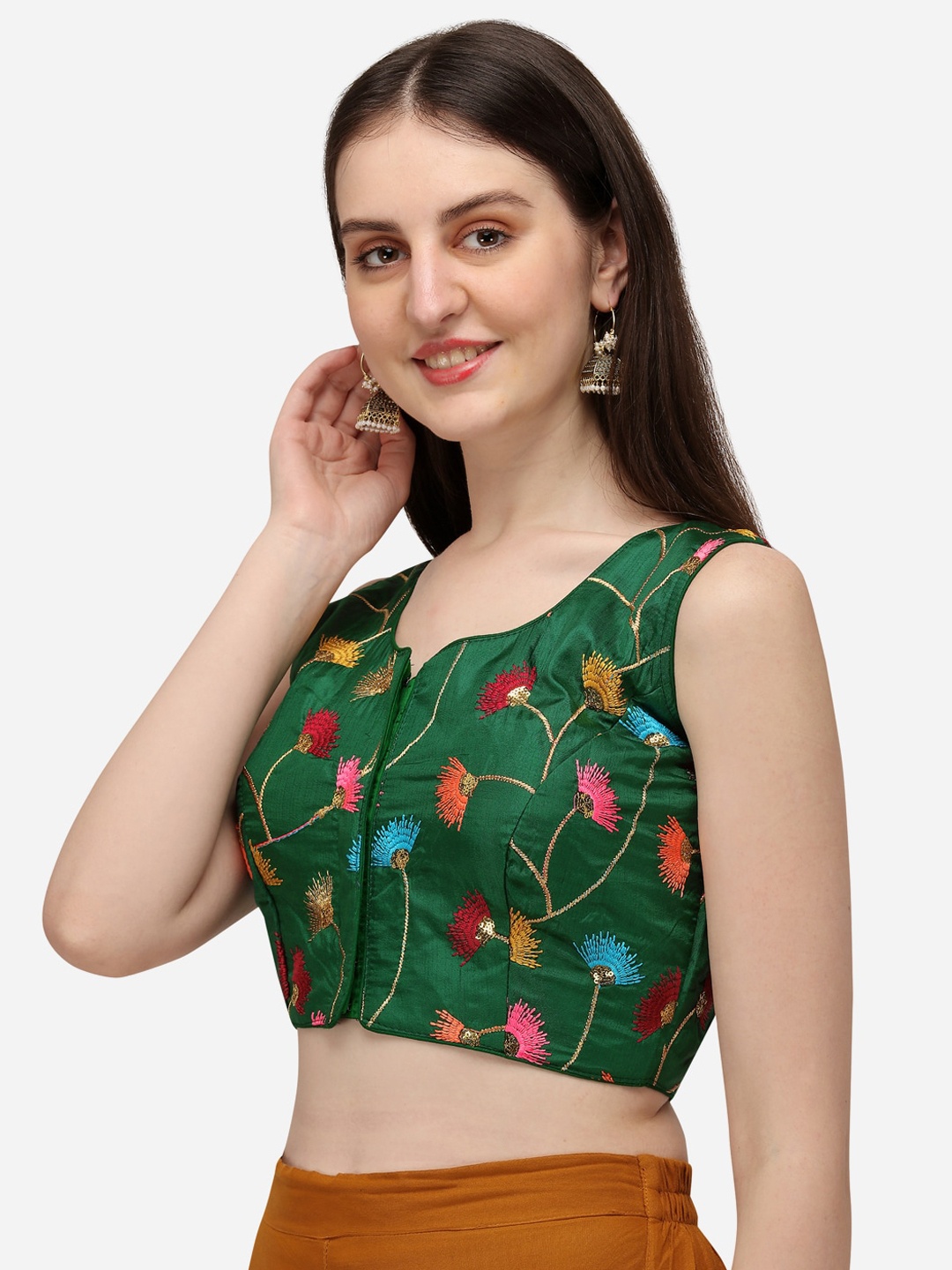 

Amrutam Fab Women Green Embroidered Saree Blouse