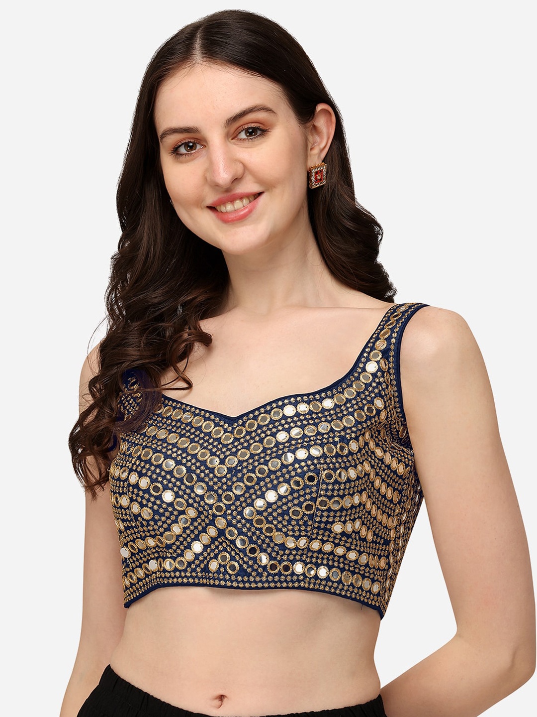 

Amrutam Fab Navy Blue Embroidered Mirror Work Saree Blouse