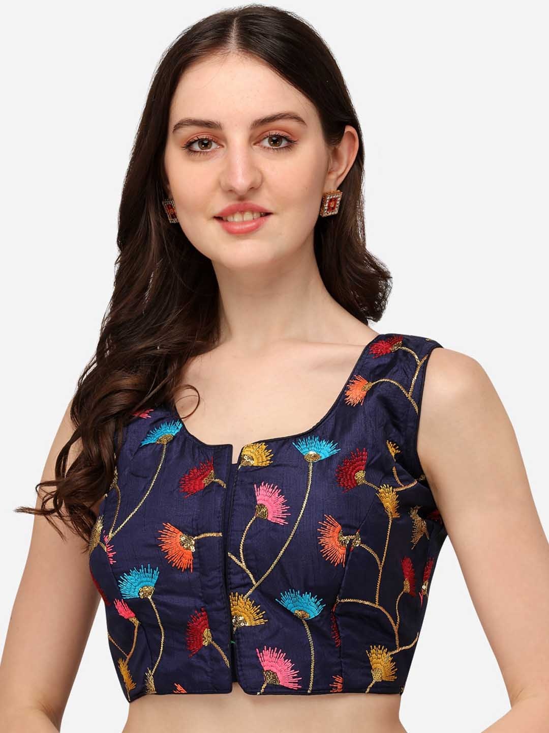

Amrutam Fab Women Navy Blue Embroidered Silk Saree Blouse