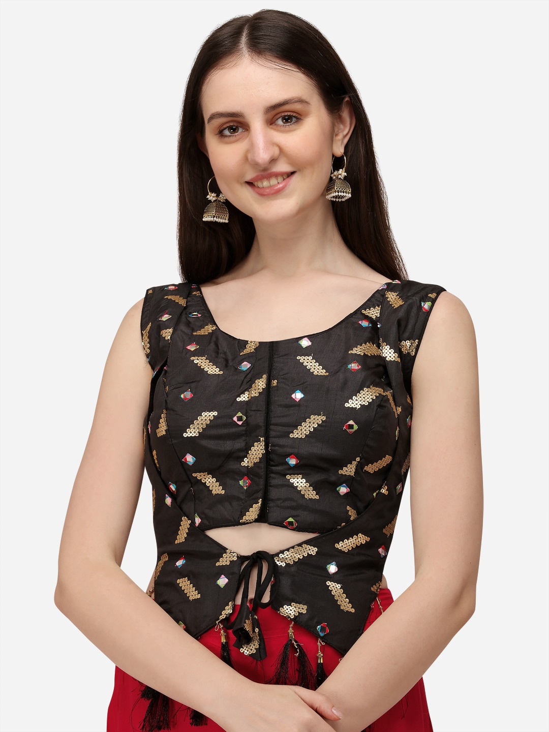 

Amrutam Fab Women Black & Gold Embroidered & Sequined Silk Saree Blouse