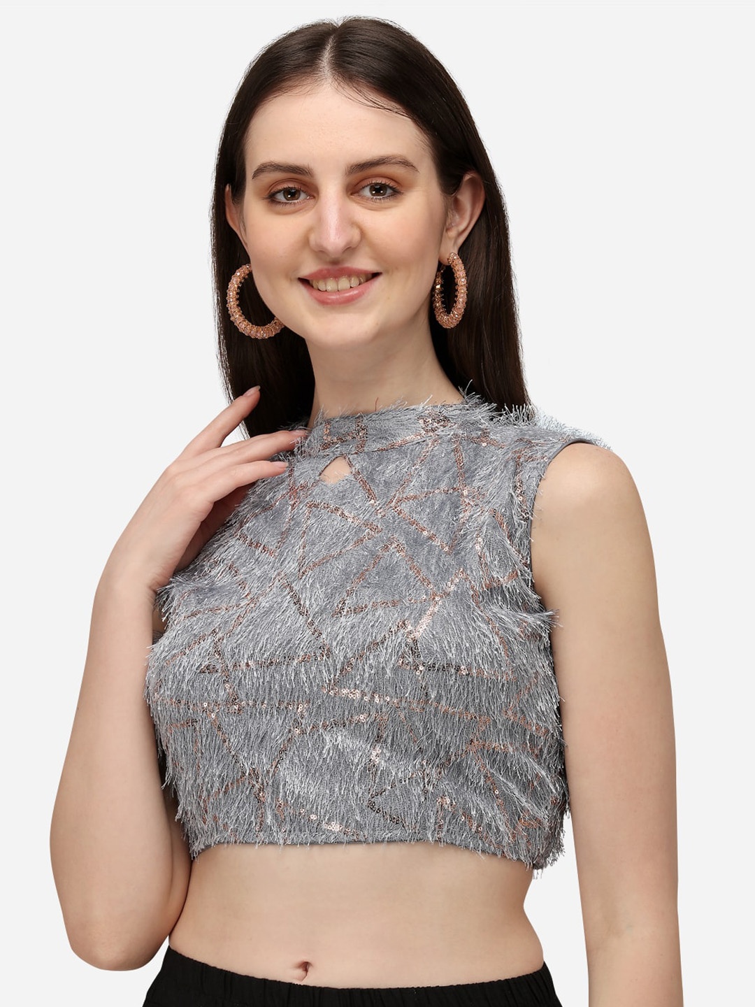 

Amrutam Fab Women Grey Embroidered Silk Readymade Saree Blouse