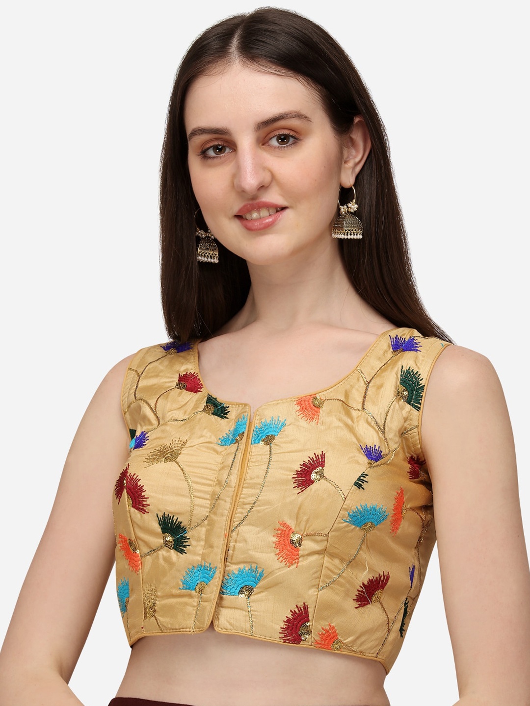 

Amrutam Fab Women Beige Embellished Sleeveless Satin Saree Blouse