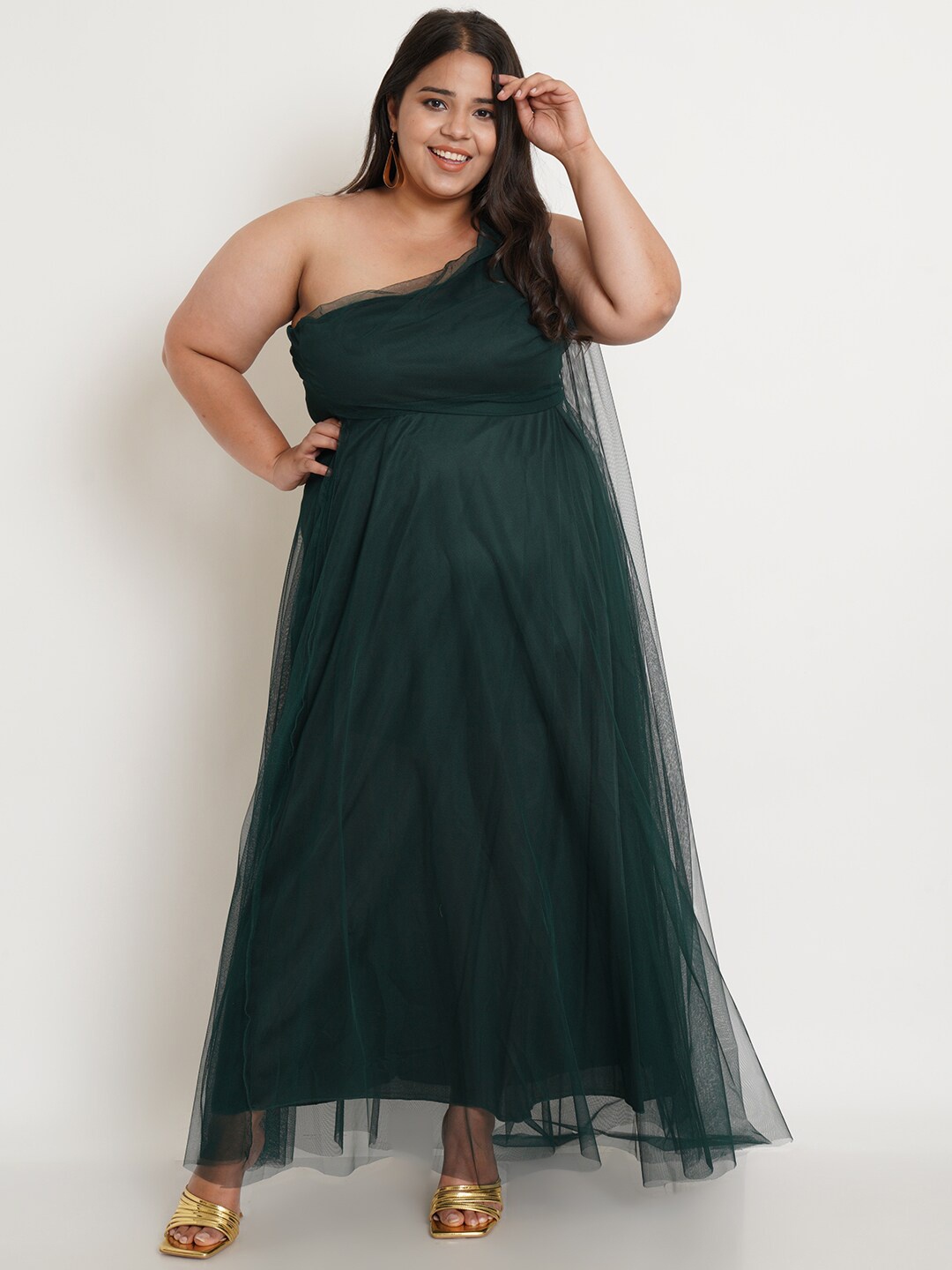

U&F Women Plus Size Net Maxi Dress, Green