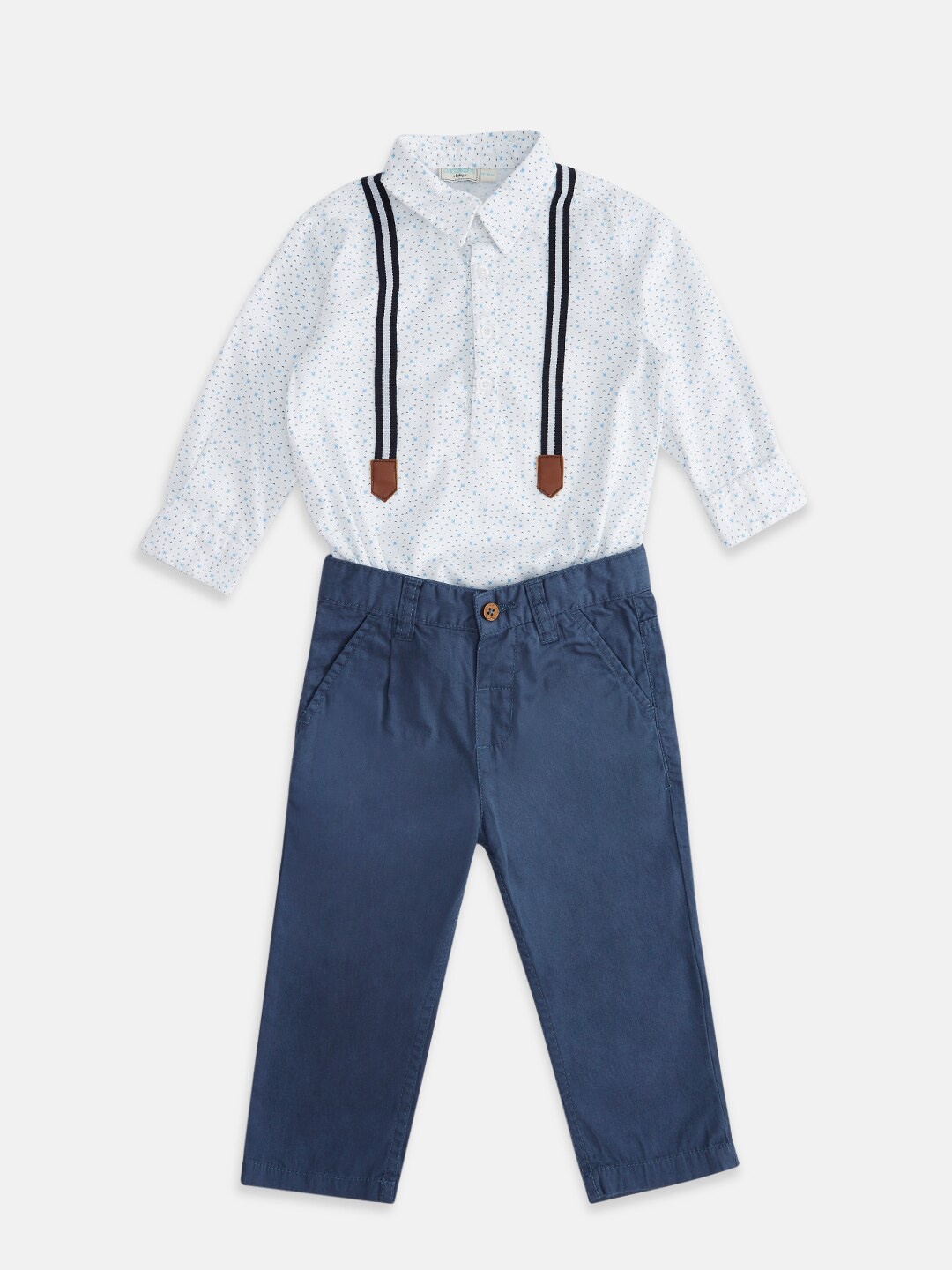

Pantaloons Baby Boys Printed Shirt with Trousers, White