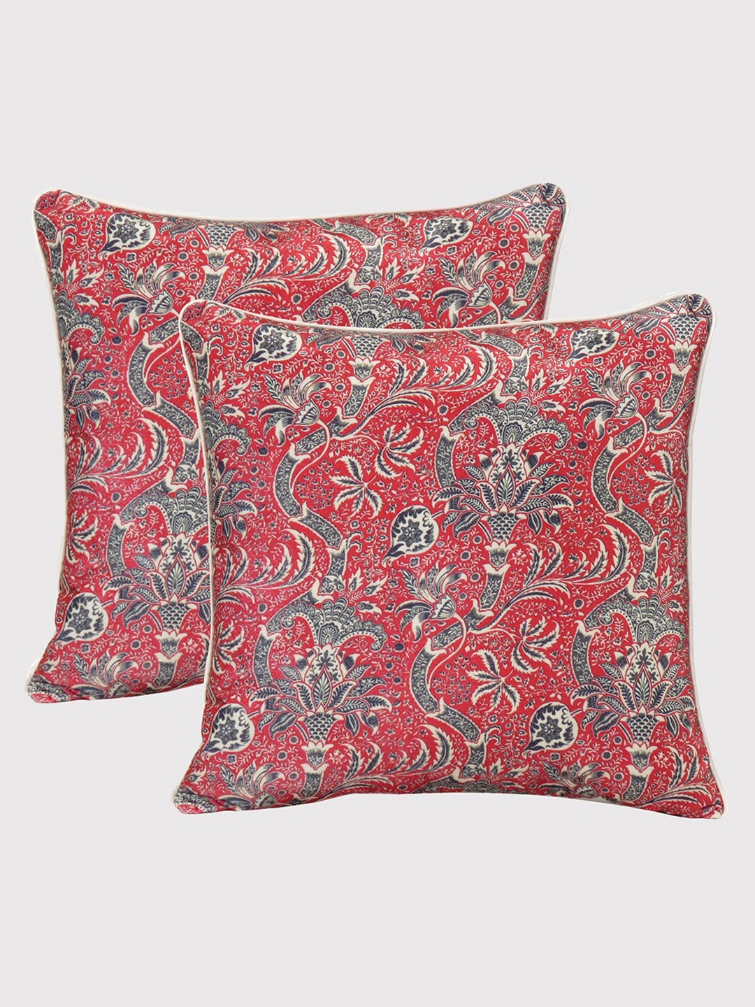 

OUSSUM Set of 2 Ethnic Motifs Velvet Square Cushion Covers, Red