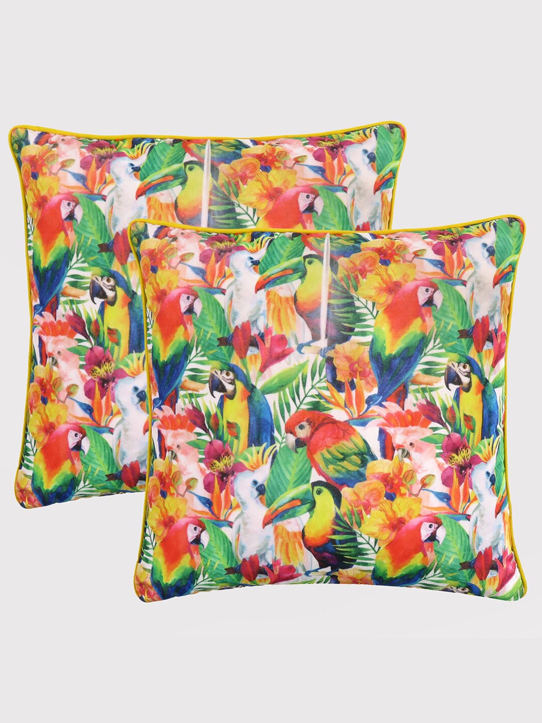 

OUSSUM Set of 2 Floral Velvet Square Cushion Covers, Yellow