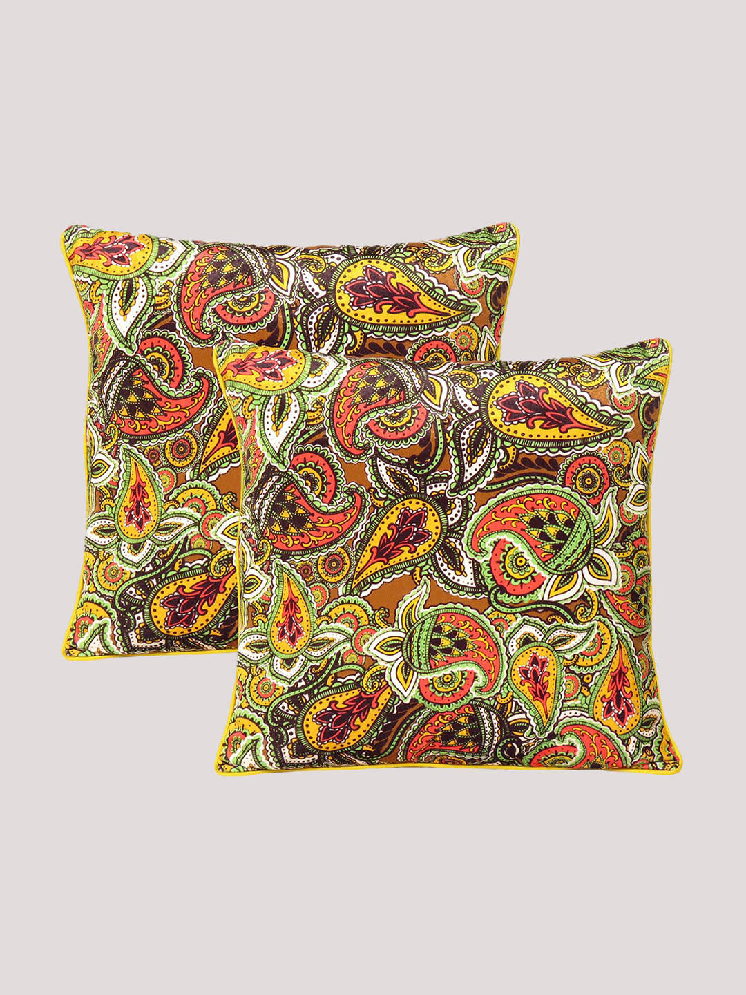 

OUSSUM Yellow & Green Set of 2 Ethnic Motifs Velvet Square Cushion Covers