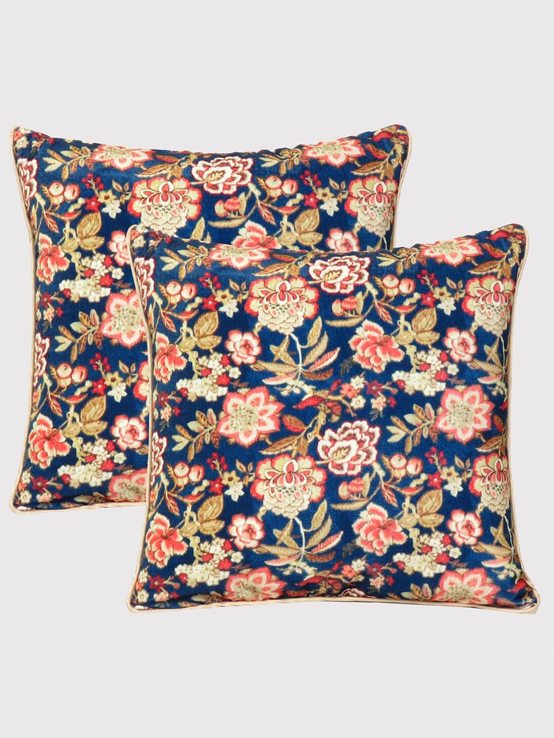 

OUSSUM Set of 2 Floral Velvet Square Cushion Covers, Blue