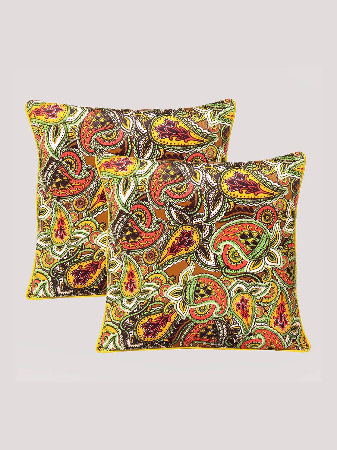 

OUSSUM Yellow & Green Set of 2 Ethnic Motifs Velvet Square Cushion Covers