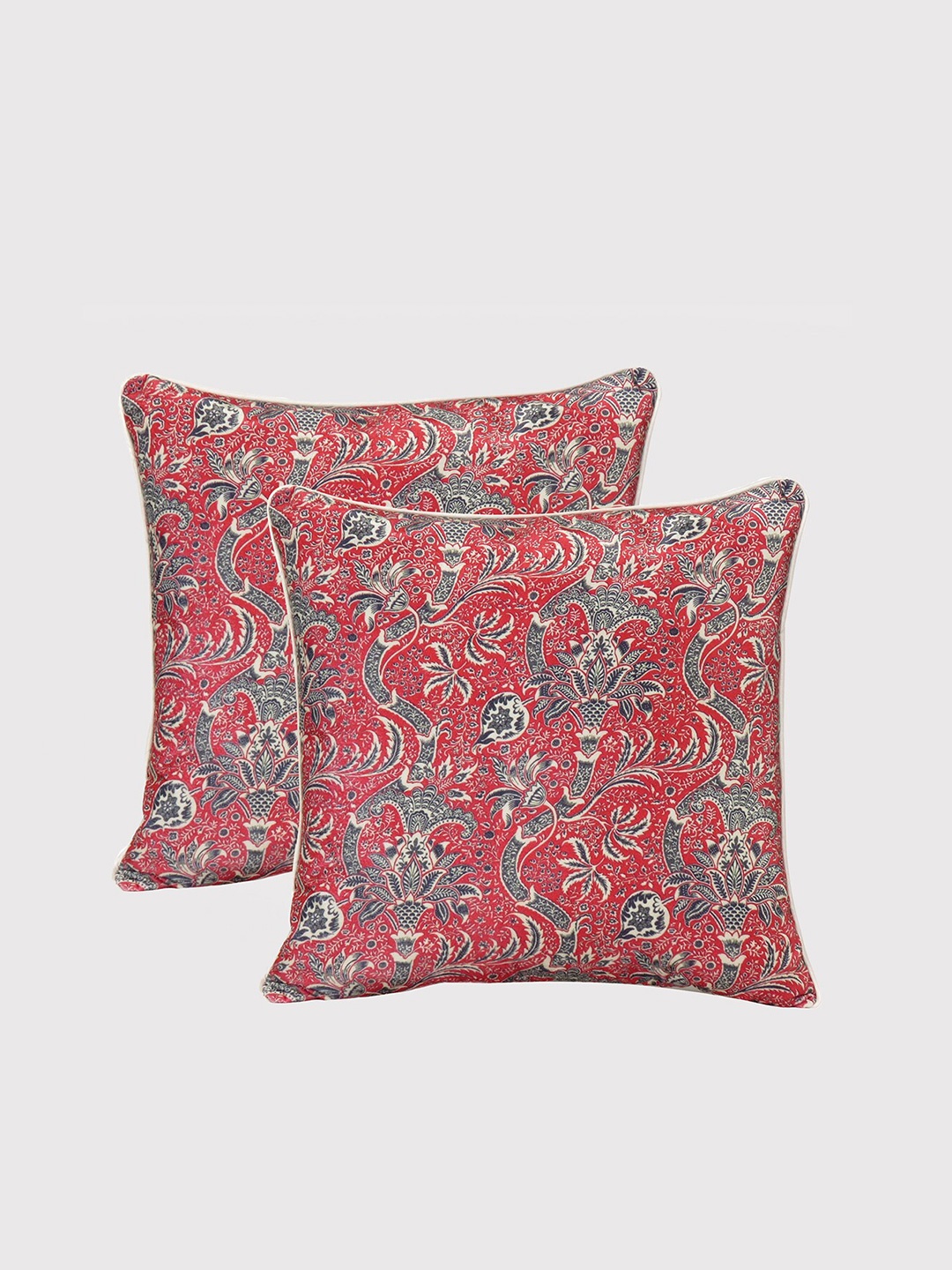 

OUSSUM Red & Grey Set of 2 Floral Velvet Square Cushion Covers