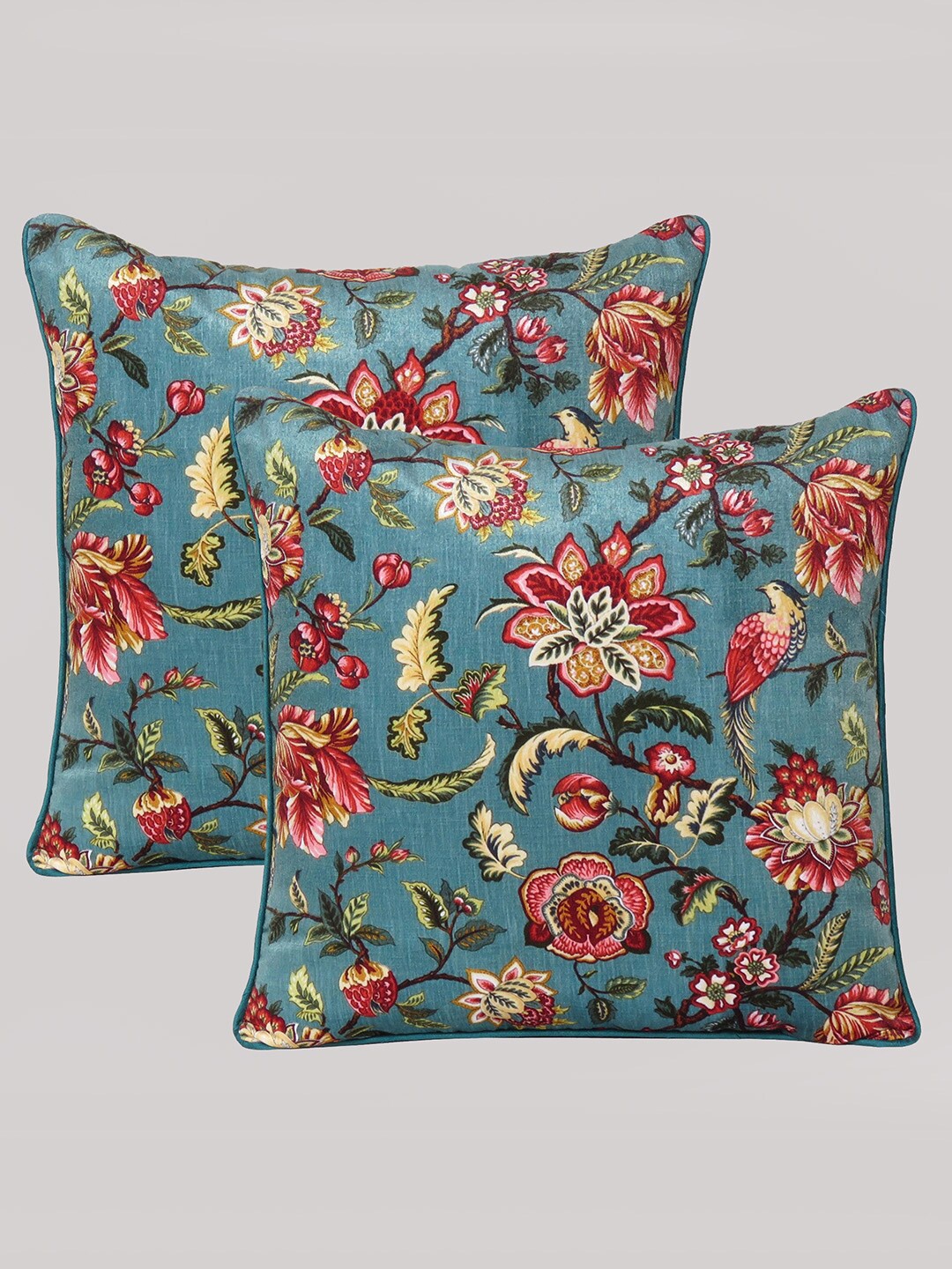 

OUSSUM Set of 2 Floral Velvet Square Cushion Covers, Grey