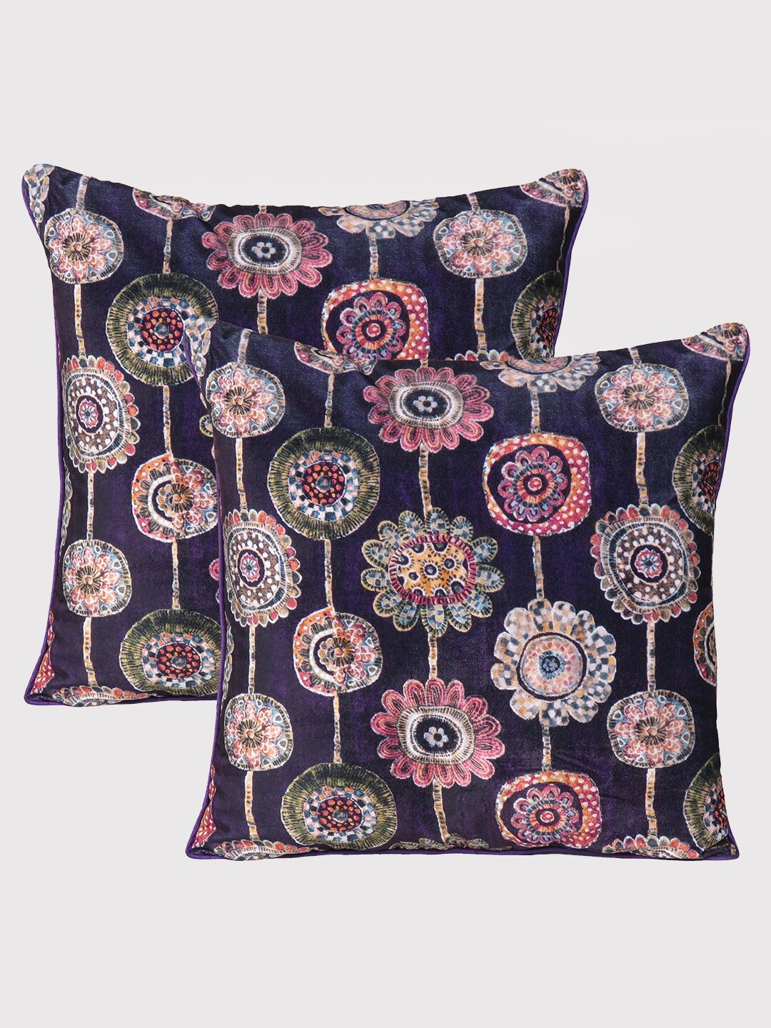 

OUSSUM Purple & Pink Set of 2 Floral Velvet Square Cushion Covers