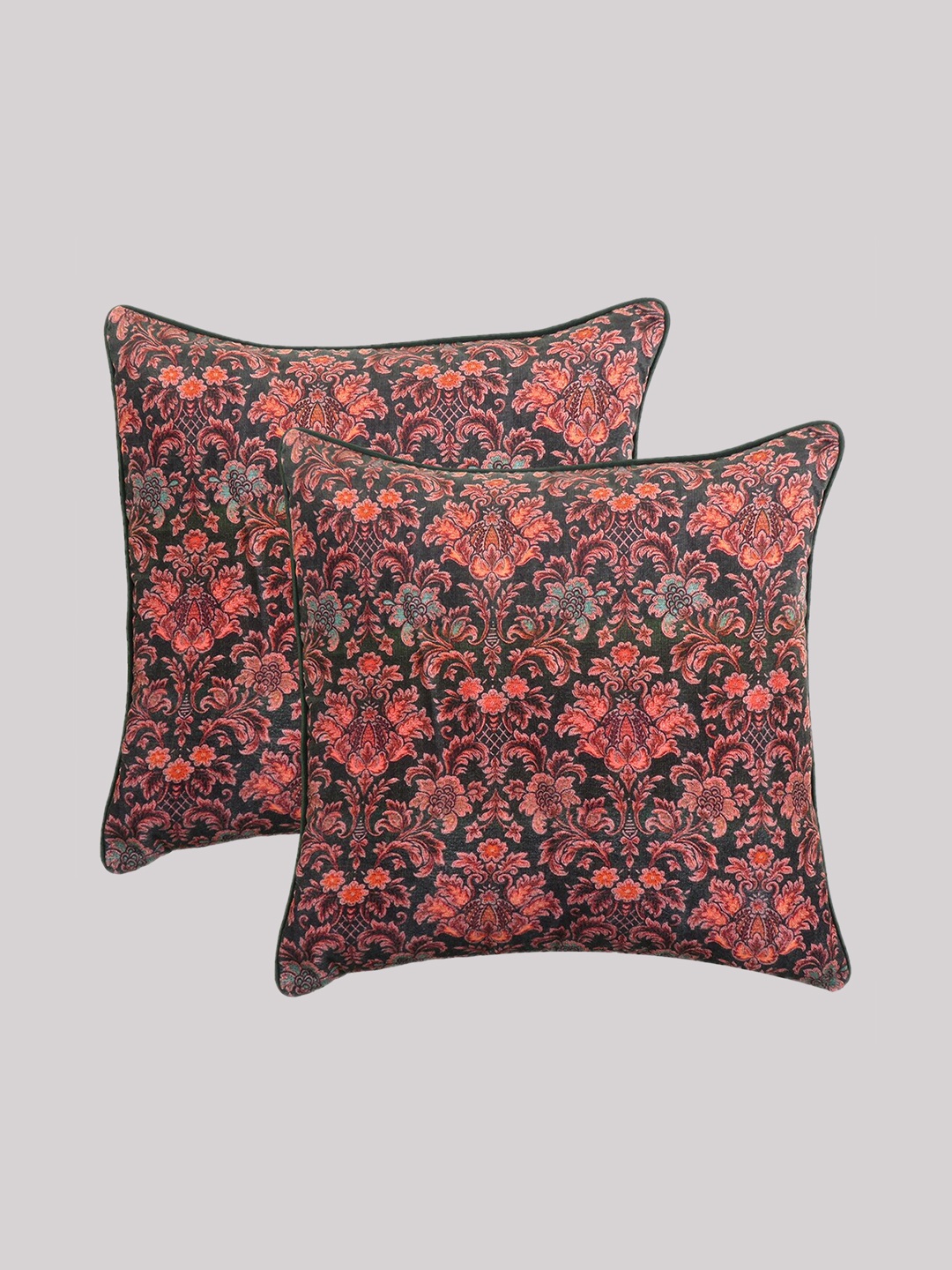 

OUSSUM Black & Pink Set of 2 Ethnic Motifs Velvet Square Cushion Covers