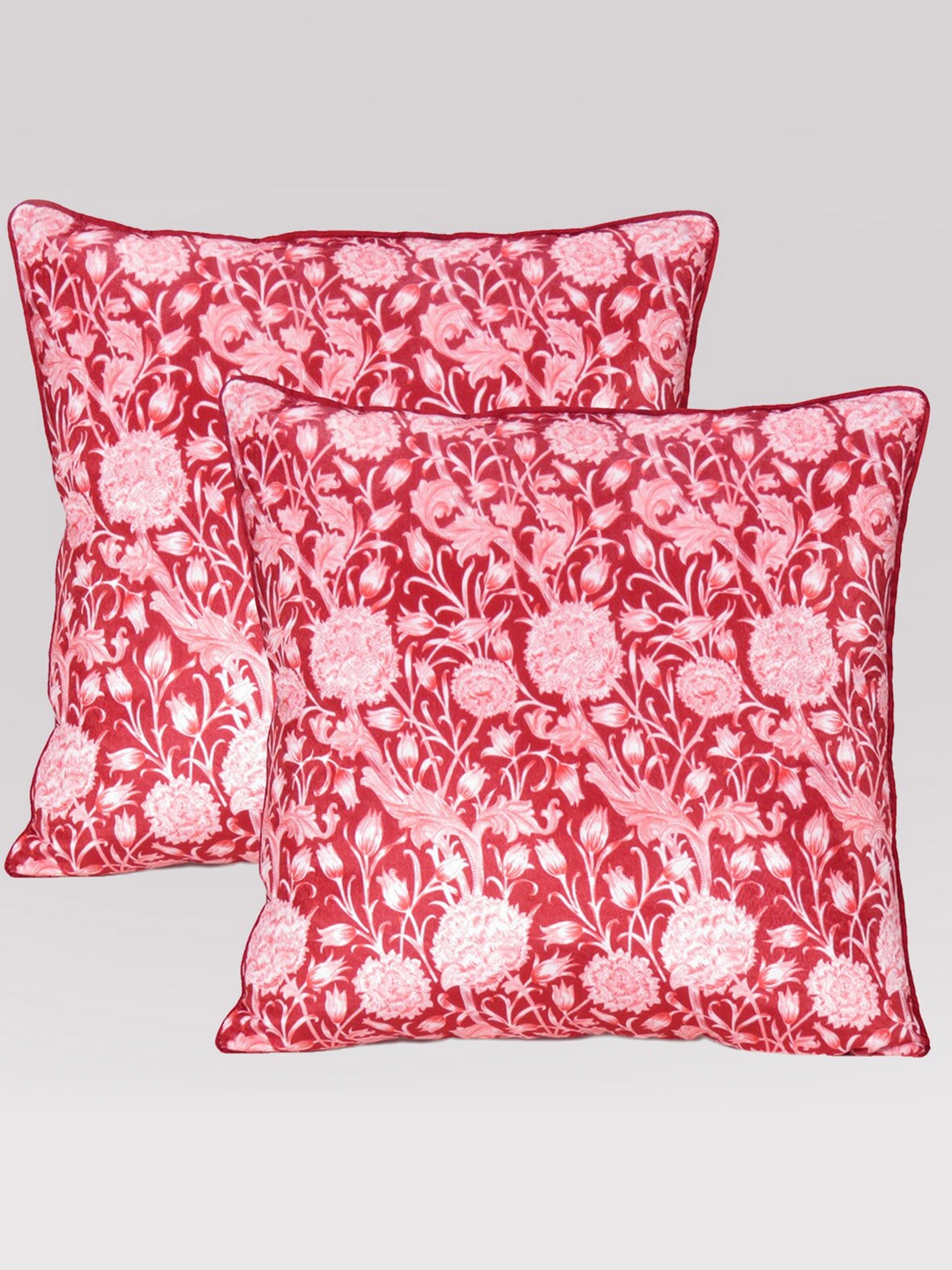 

OUSSUM Red & Off White Set of 2 Floral Velvet Square Cushion Covers