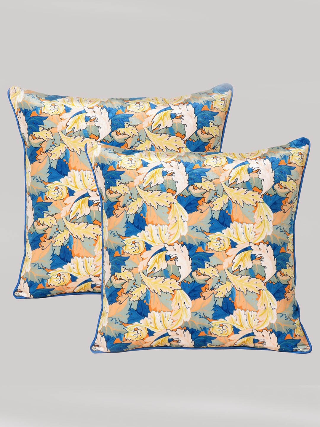 

OUSSUM Set of 2 Floral Velvet Square Cushion Covers, Blue