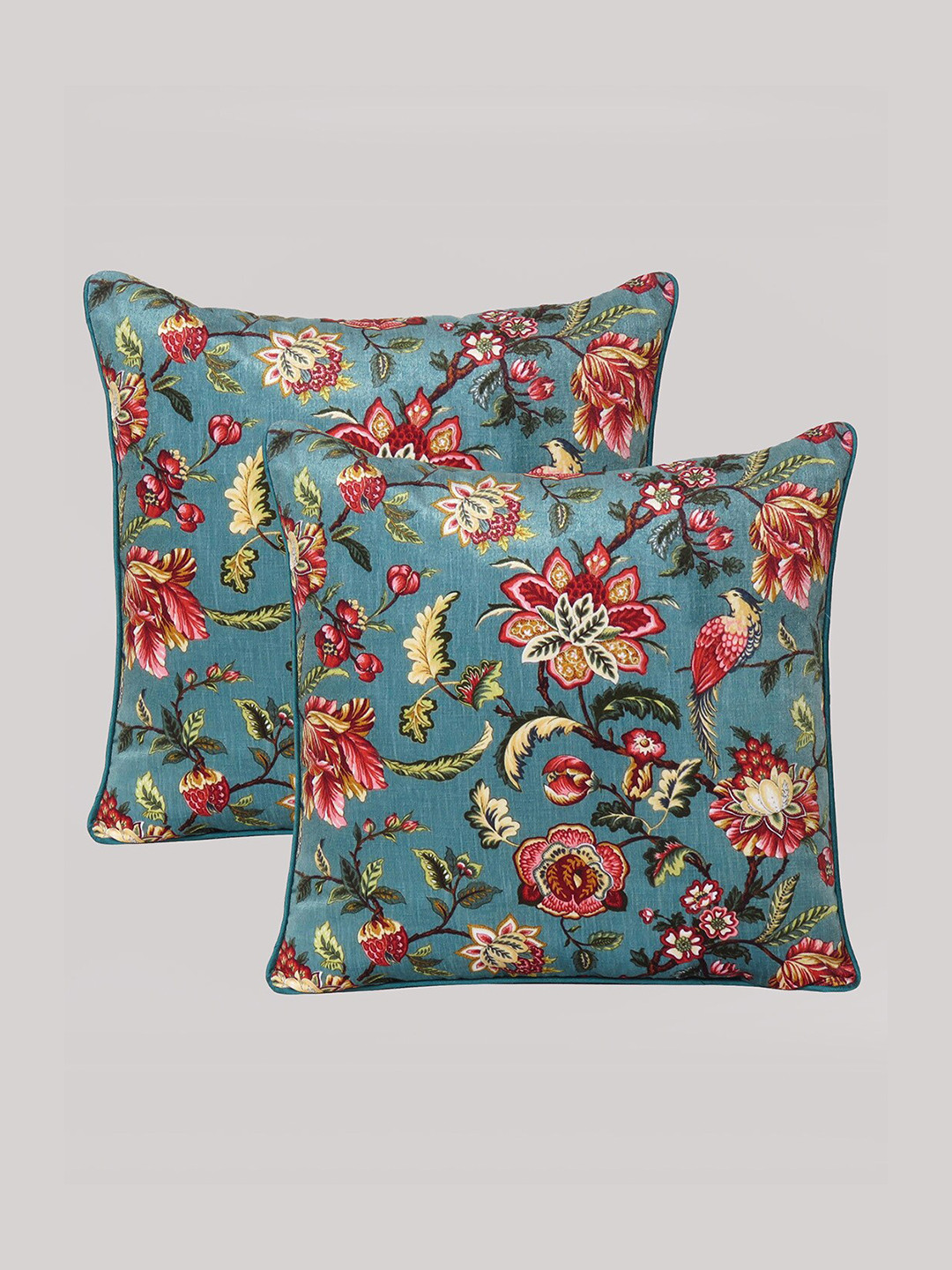 

OUSSUM Grey & Red Set of 2 Floral Velvet Square Cushion Covers