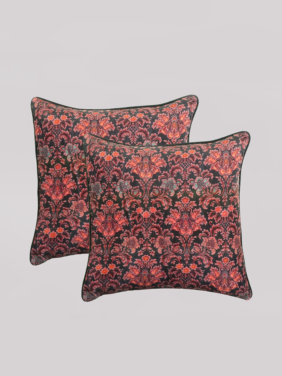 

OUSSUM Black & Pink Set of 2 Floral Velvet Square Cushion Covers