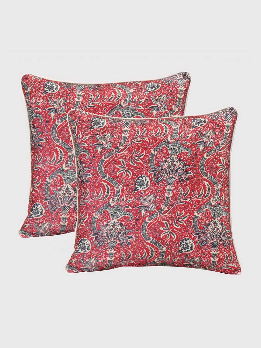 

OUSSUM Red & Beige Set of 2 Ethnic Motifs Velvet Square Cushion Covers