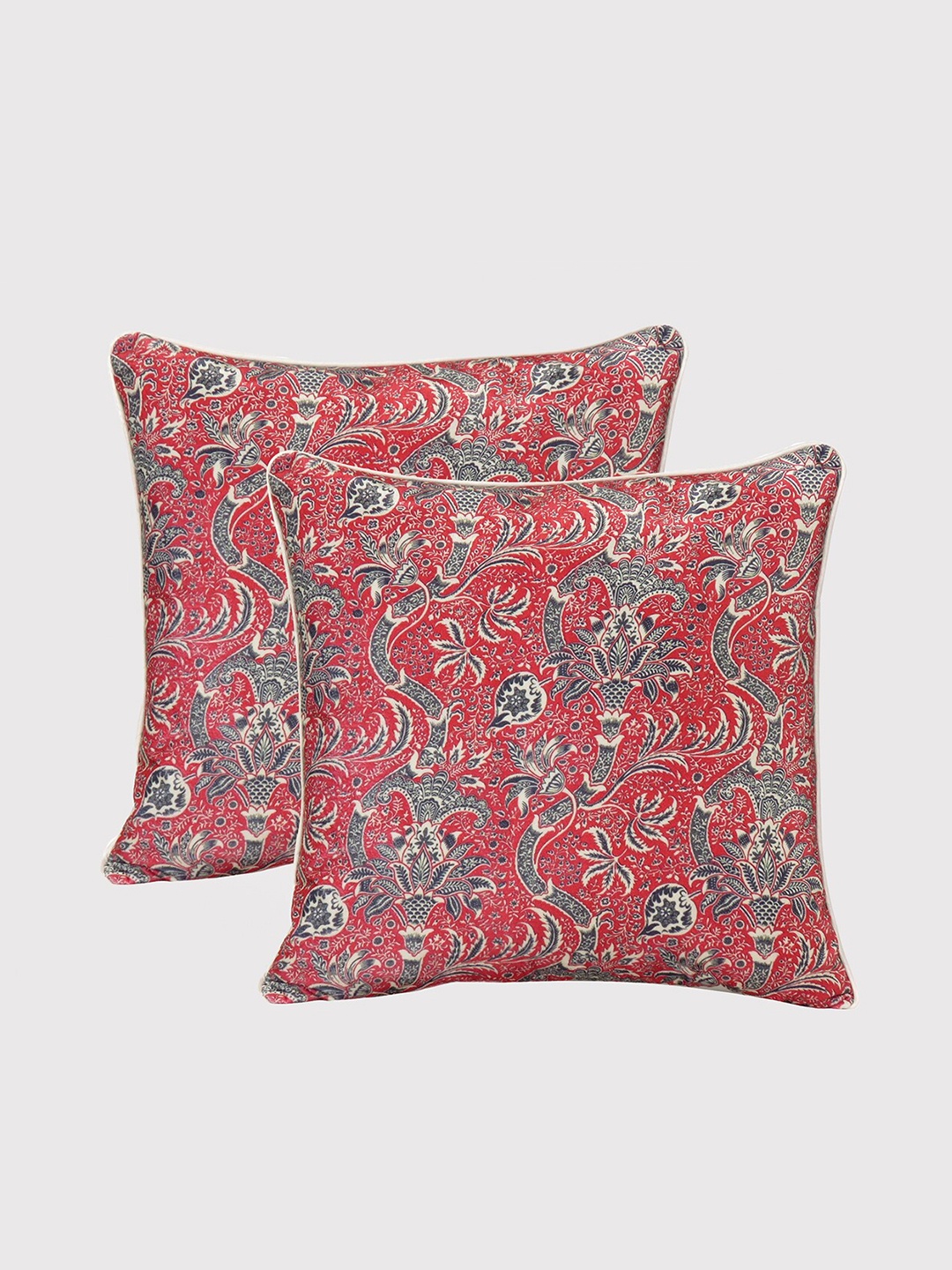 

OUSSUM Red & Grey Set of 2 Floral Velvet Square Cushion Covers