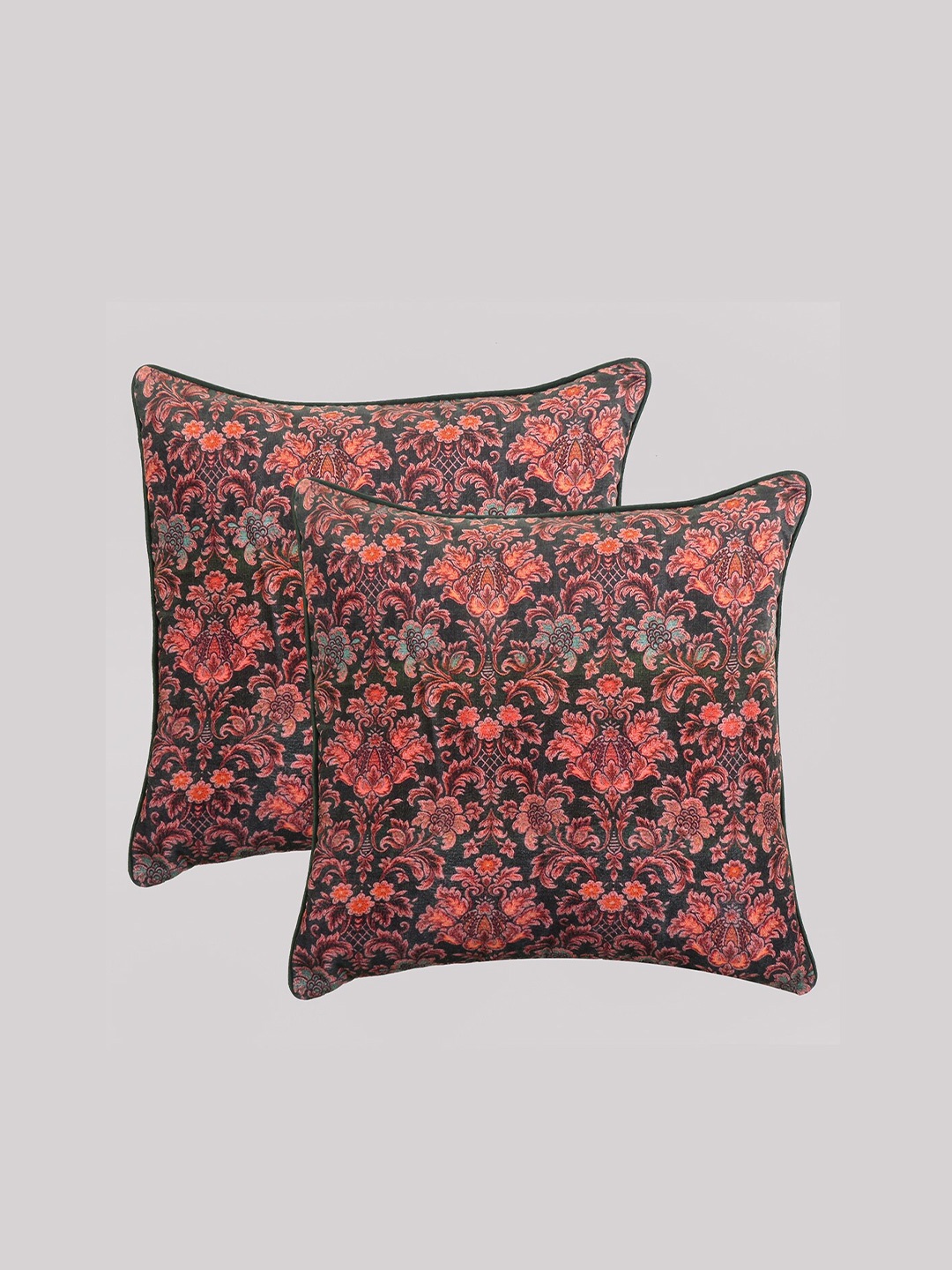 

OUSSUM Black & Pink Set of 2 Floral Velvet Square Cushion Covers