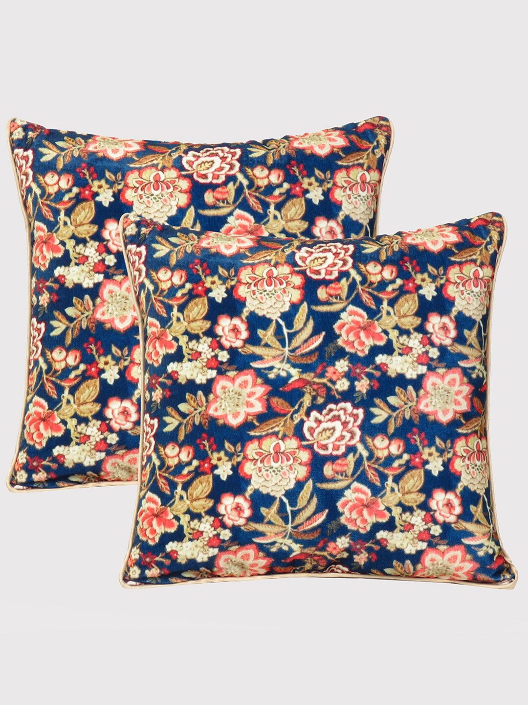 

OUSSUM Set of 2 Floral Velvet Square Cushion Covers, Blue