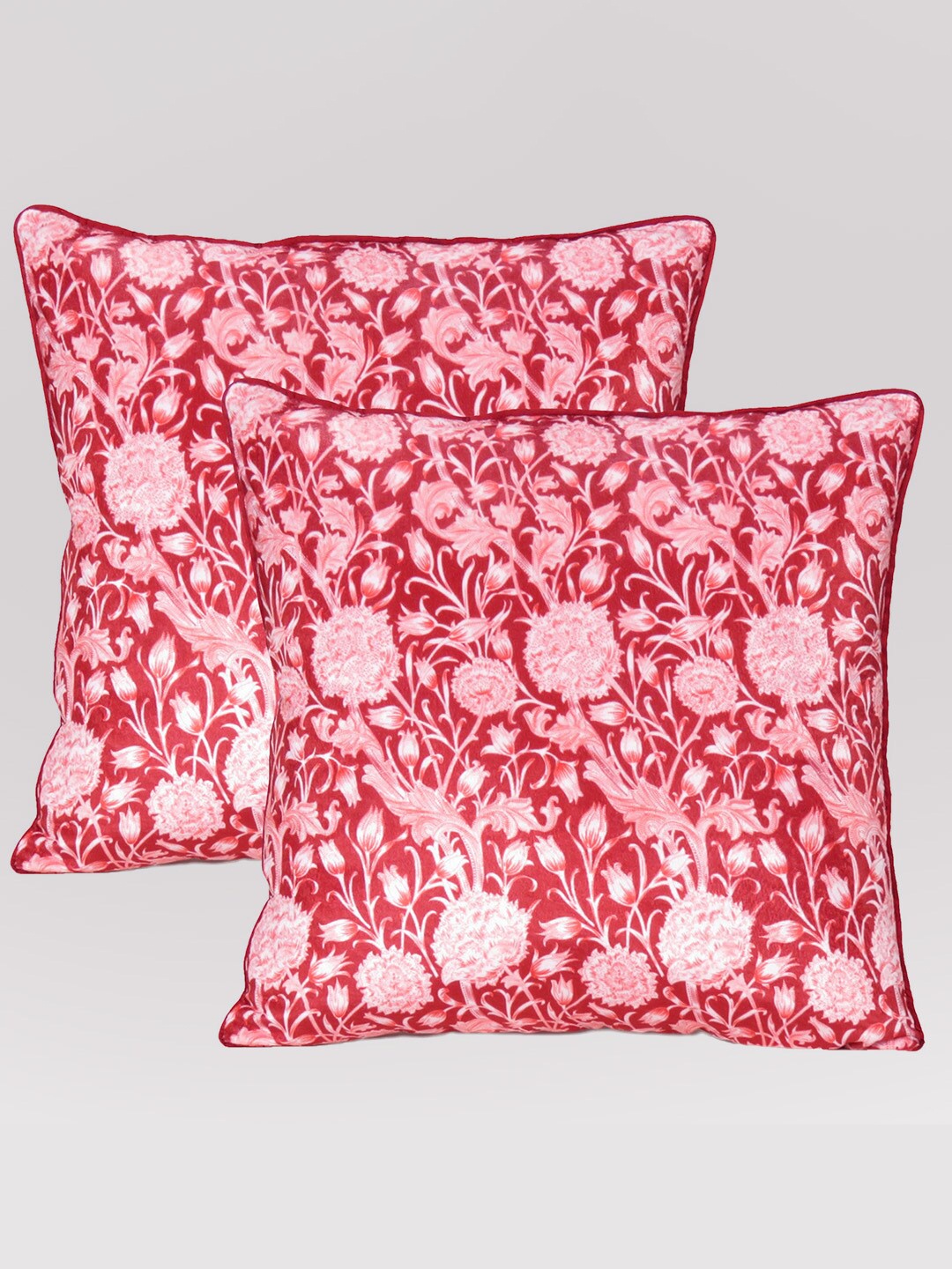 

OUSSUM Set of 2 Floral Printed Velvet Square Cushion Covers, Red