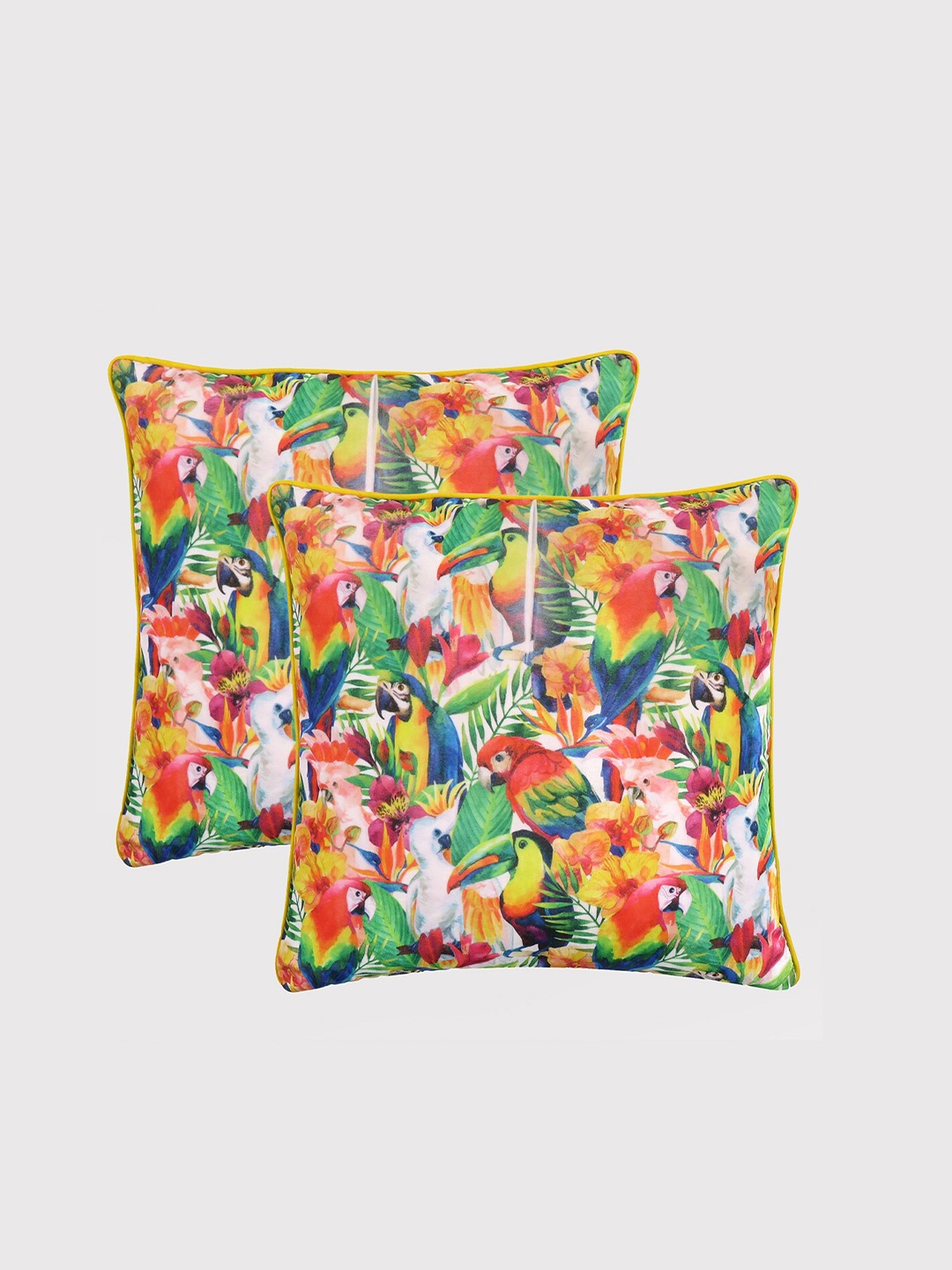 

OUSSUM Red & Green Set of 2 Floral Velvet Square Cushion Covers
