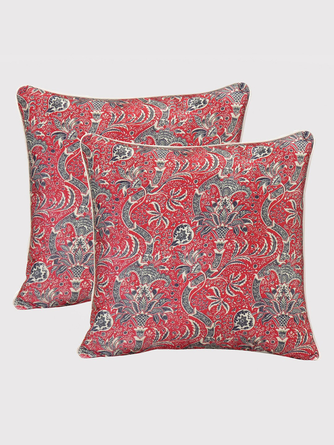 

OUSSUM Set of 2 Floral Velvet Square Cushion Covers, Red