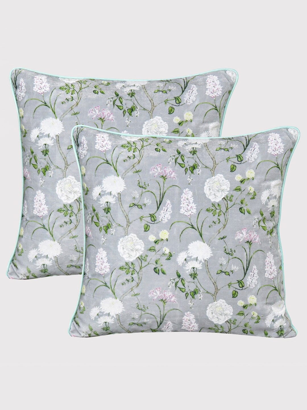 

OUSSUM Set of 2 Floral Velvet Square Cushion Covers, Grey