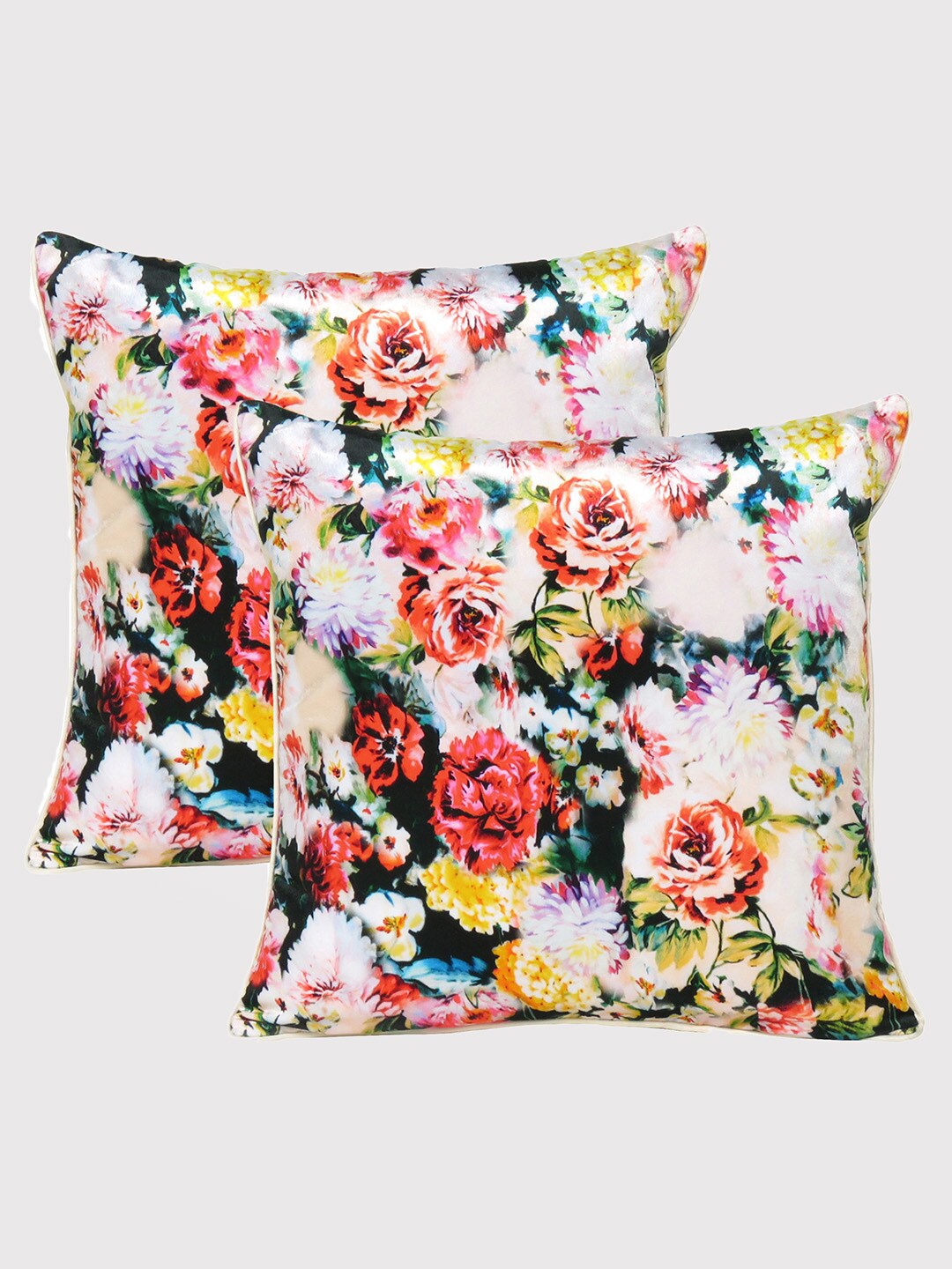 

OUSSUM Set of 2 Floral Velvet Square Cushion Covers, Red