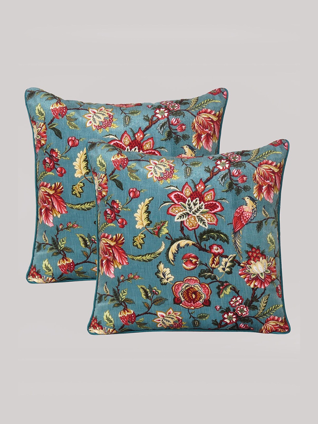 

OUSSUM Grey & Pink Set of 2 Floral Velvet Square Cushion Covers