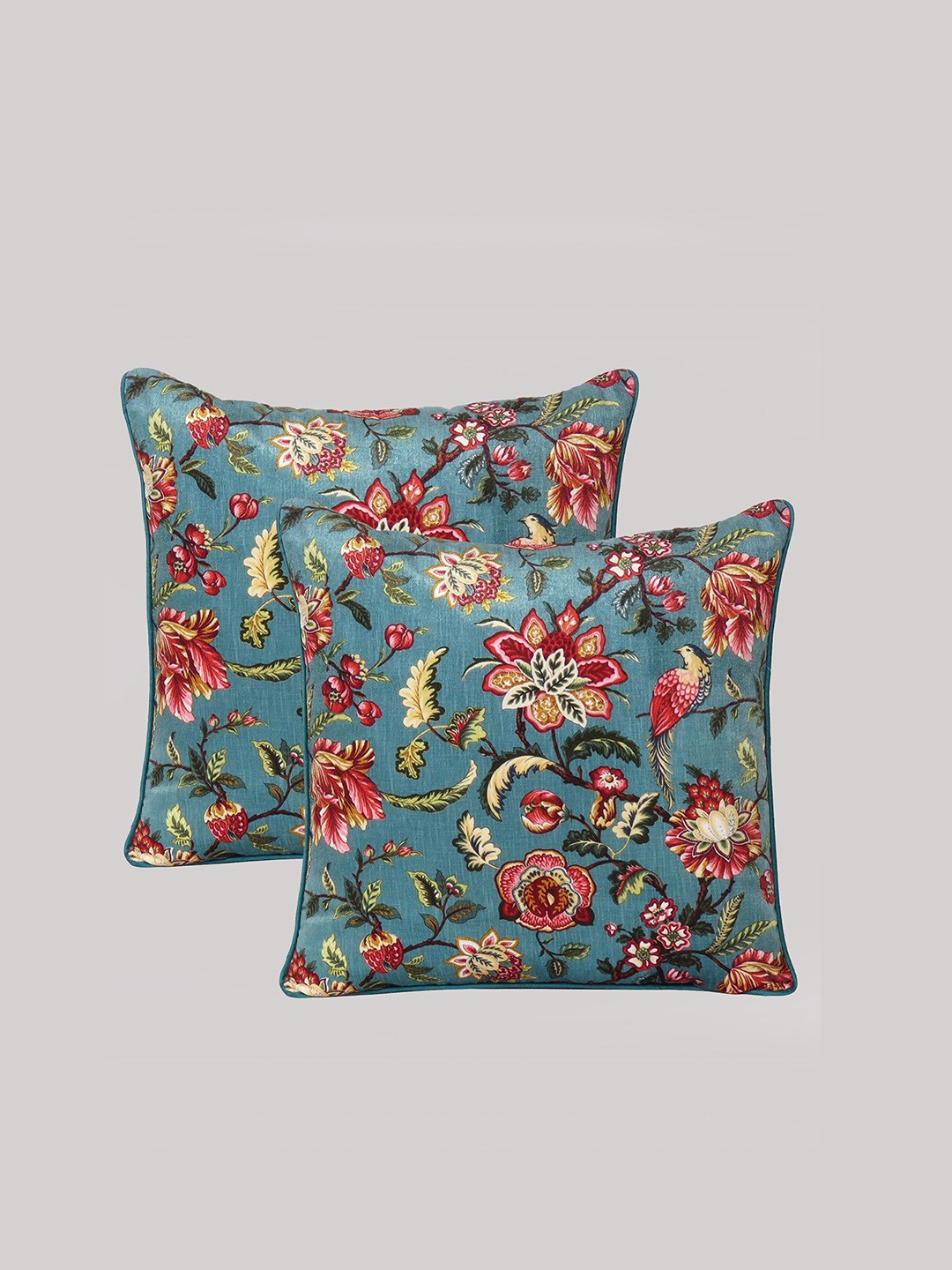 

OUSSUM Grey & Pink Set of 2 Floral Velvet Square Cushion Covers