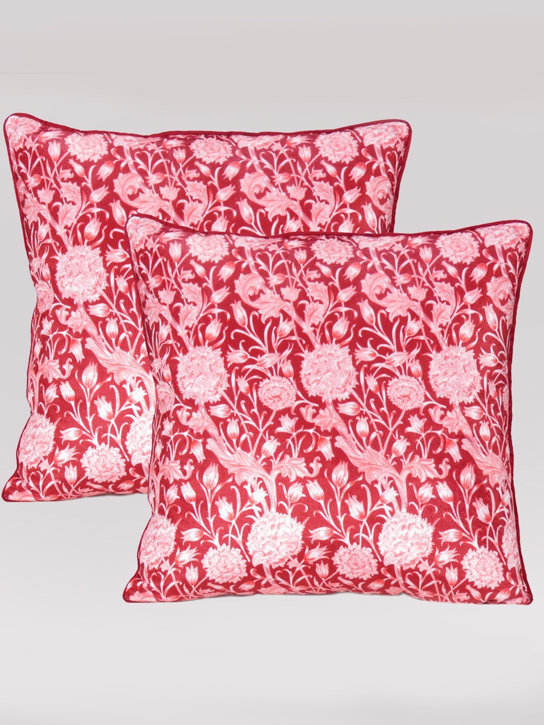 

OUSSUM Set of 2 Floral Velvet Square Cushion Covers, Red
