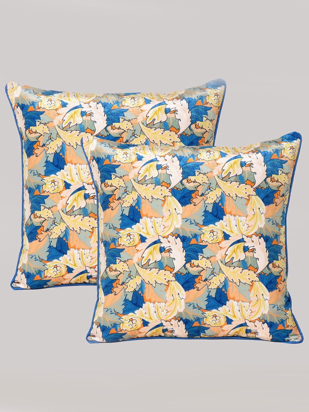 

OUSSUM Set of 2 Floral Velvet Square Cushion Covers, Blue