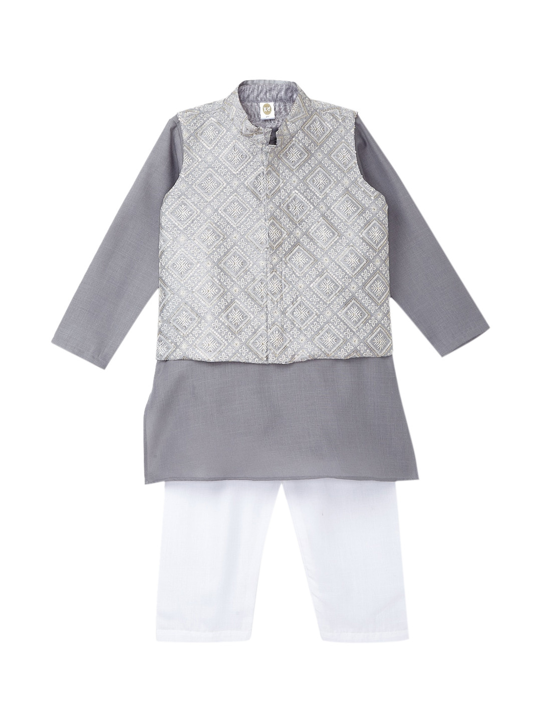 

K&U Boys Embroidered Kurta with Trousers, Grey