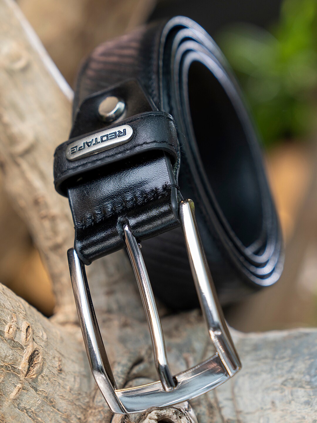 

Red Tape Men Black Textured Leather Belt