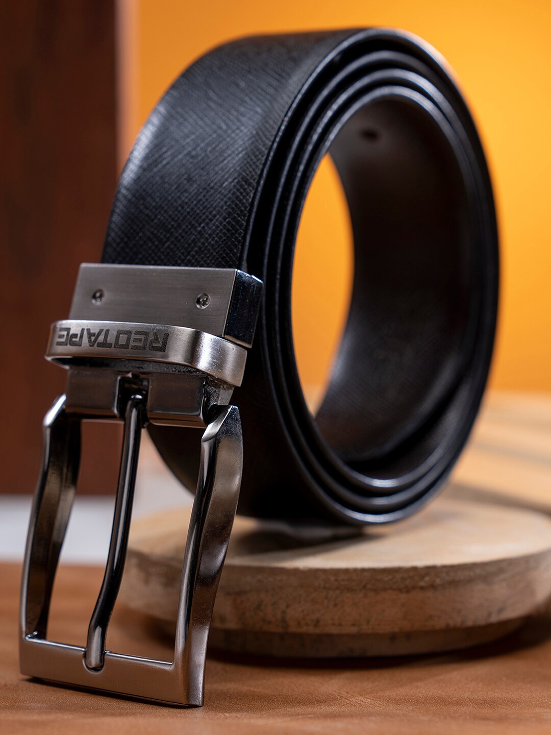 

Red Tape Men Black Textured Leather Belt