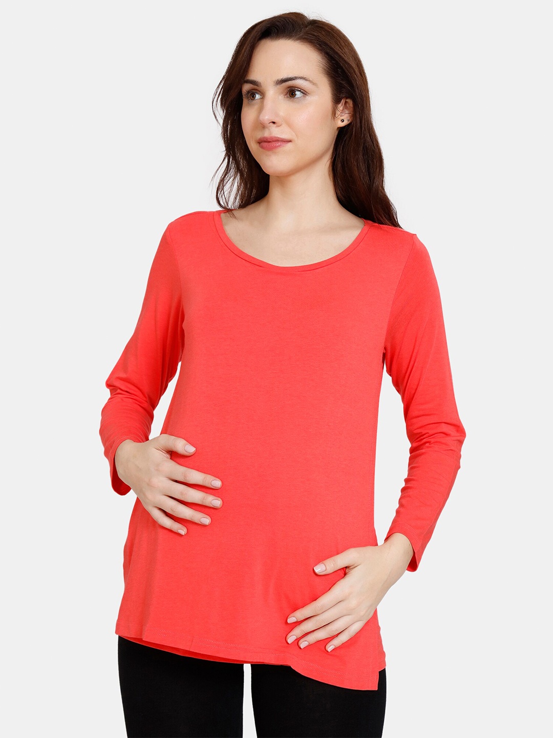 

Coucou by Zivame Women Orange Solid Maternity Regular Cotton Blend Top