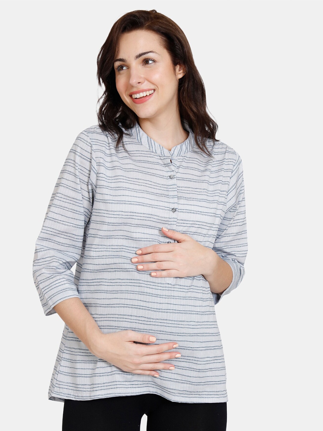 

Coucou by Zivame Grey Striped Roll-Up Sleeves Shirt Style Top